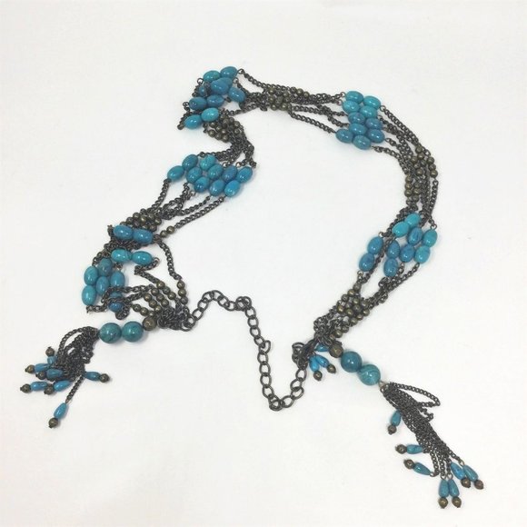Accessories - Multi Chain & Turquoise Stone Beaded Tassel Belt M/L